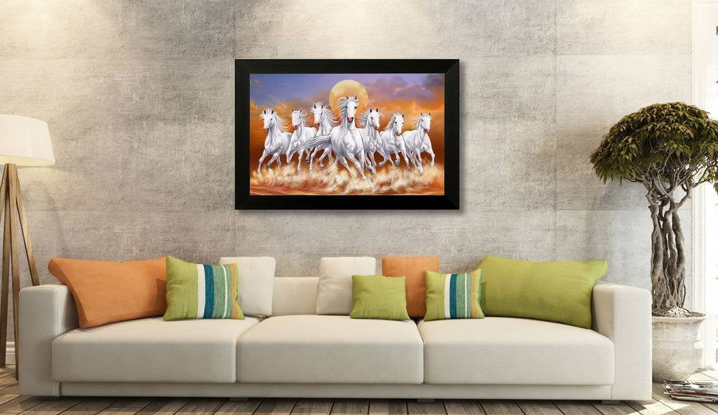 Nobility Seven Lucky Running Horses Painting Vastu Wall Art Decoration for Home, Living Room, Office, Gift for Friends or Family