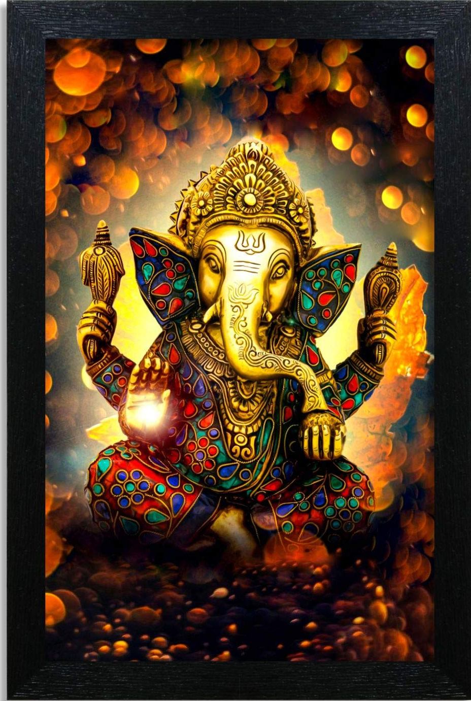 আভিজাত্য গণেশ ফ্রেমযুক্ত পেইন্টিং গণেশ ওয়াল আর্ট সজ্জা মূর্তি বাড়ির জন্য সজ্জা, বসার ঘর, অফিস, বন্ধু বা পরিবারের জন্য উপহার