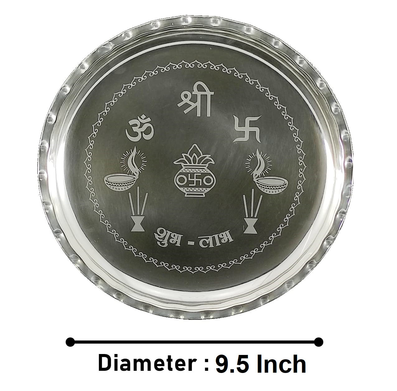 Bengalen Silver Plated Pooja thali Set 9.5 Inch with Plate Palli Haldi Kumkum Stand Diya Glass Bowl Dhup Dan Ghanti Puja Thali for Home Mandir Office Diwali Wedding Return Gift Items