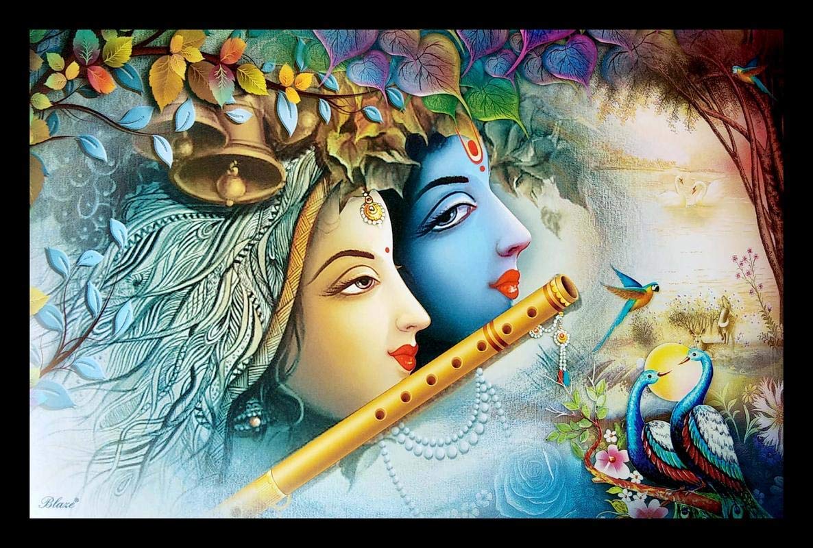 Nobility Radha Krishna Framed Painting UV Textured Design Religious Wall Art Decor Showpiece Figurine Idol Statue