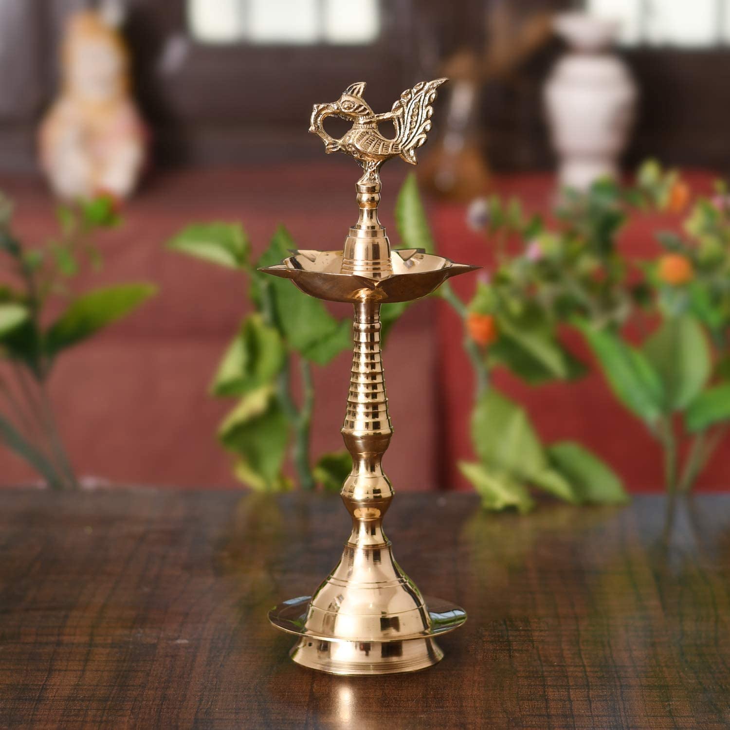 Bengalen Brass Peacock Mahabharat Diya Oil Traditional Samai Diya for Diwali Puja Kerela Deepak
