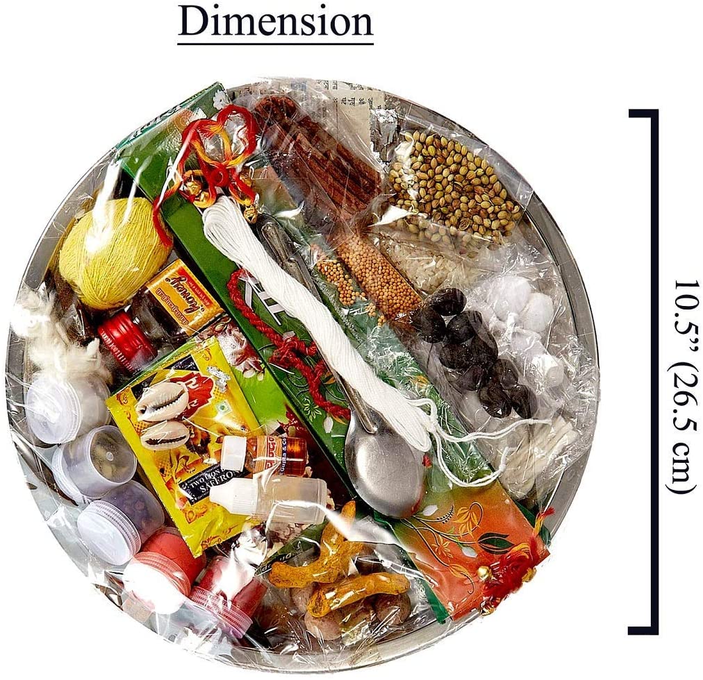 Bengalen Complete All in one Puja Thali Set Pack with 31 Exclusive Pooja Samagri Items for Diwali & Others Puja with 10g German Silver Coin