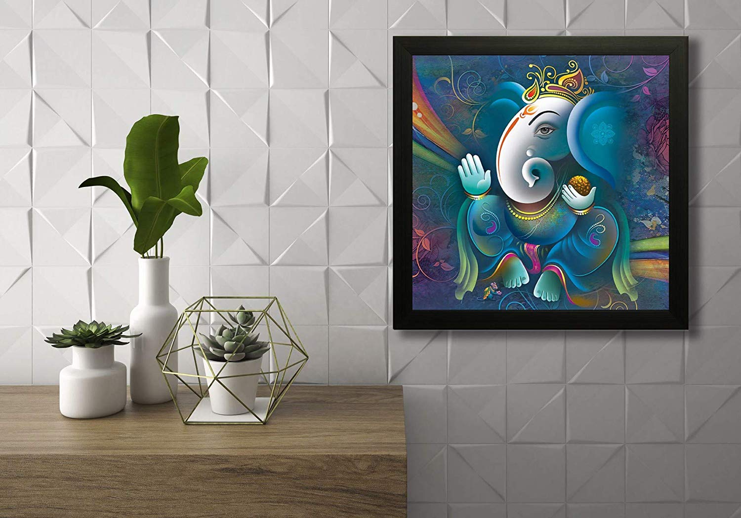 Nobility Ganesha Painting UV textured Design Hindu Religious Framed Wall Art Statue