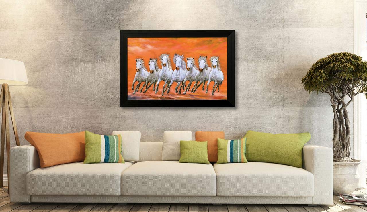 Nobility Seven Lucky Running Vastu Horses Painting made up in synthetic frame with UV textured print
