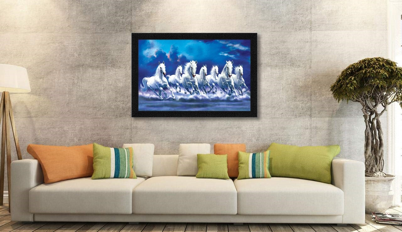 Nobility Seven Lucky Running Horses Painting Vastu Wall Art Decoration for Home, Living Room, Office, Gift for friends or family