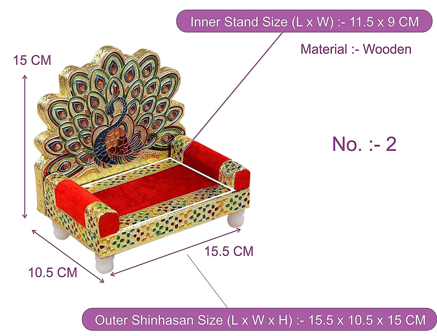 Bengalen Wooden Laddu Gopal Meenakari Singhasan (15.5 x 10.5 x 15 cm)