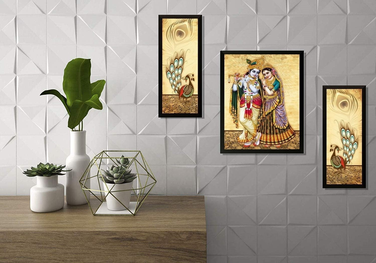 আভিজাত্য রাধা কৃষ্ণ ফ্রেমড পেইন্টিং ইউভি টেক্সচার্ড ডিজাইন ধর্মীয় ওয়াল আর্ট সজ্জা
