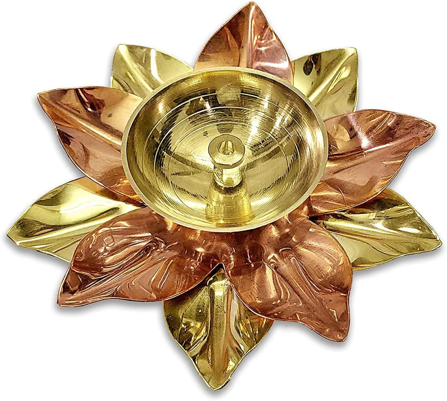 Bengalen Brass Copper Lotus Flower Diya Petal Kamal Shape Metal Deepak Traditional Indian Diwali Deepawali Puja Pooja Vilakku Dia Home Temple Decoration