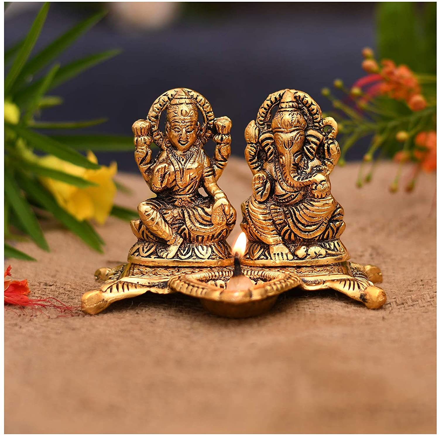 Bengalen Laxmi Ganesh Idol Showpiece Statue Diya Gift for Diwali, Home, Temple, Office, Mandir