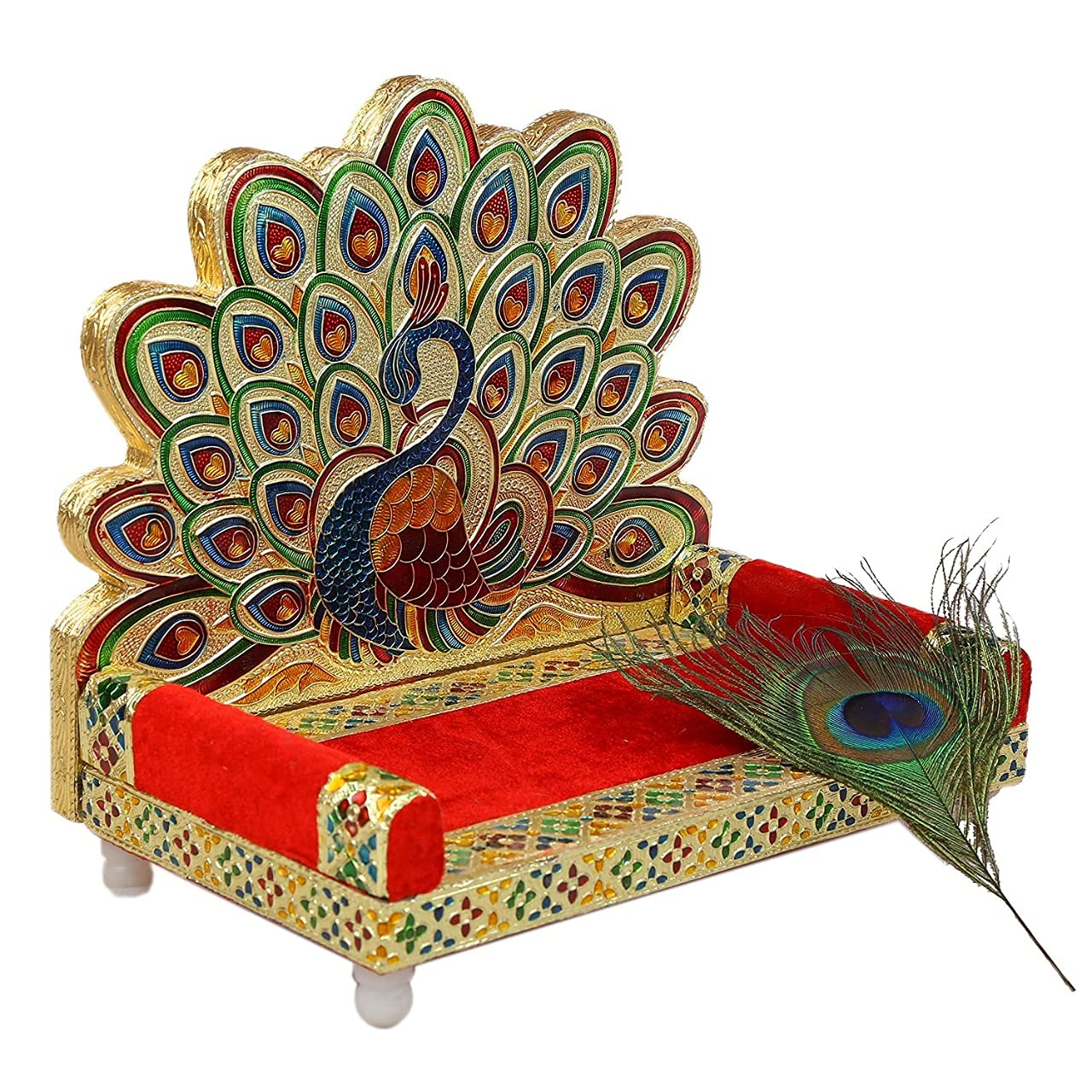 Bengalen Wooden Laddu Gopal Meenakari Singhasan (15.5 x 10.5 x 15 cm)