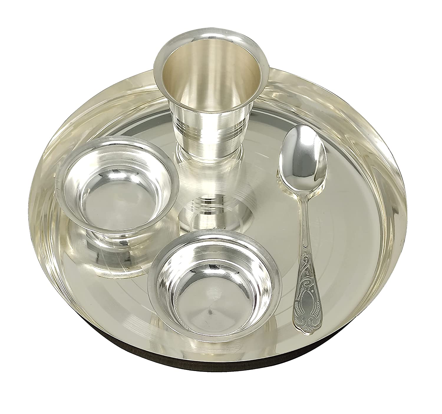 Bengalen Baby Dinner Set 8 Inch Silver Plated for Annaprashan Sanskar Rice Ceremony Gift for Girls Boys Kids Festive Birthday Return Home Decorative Gifts Items