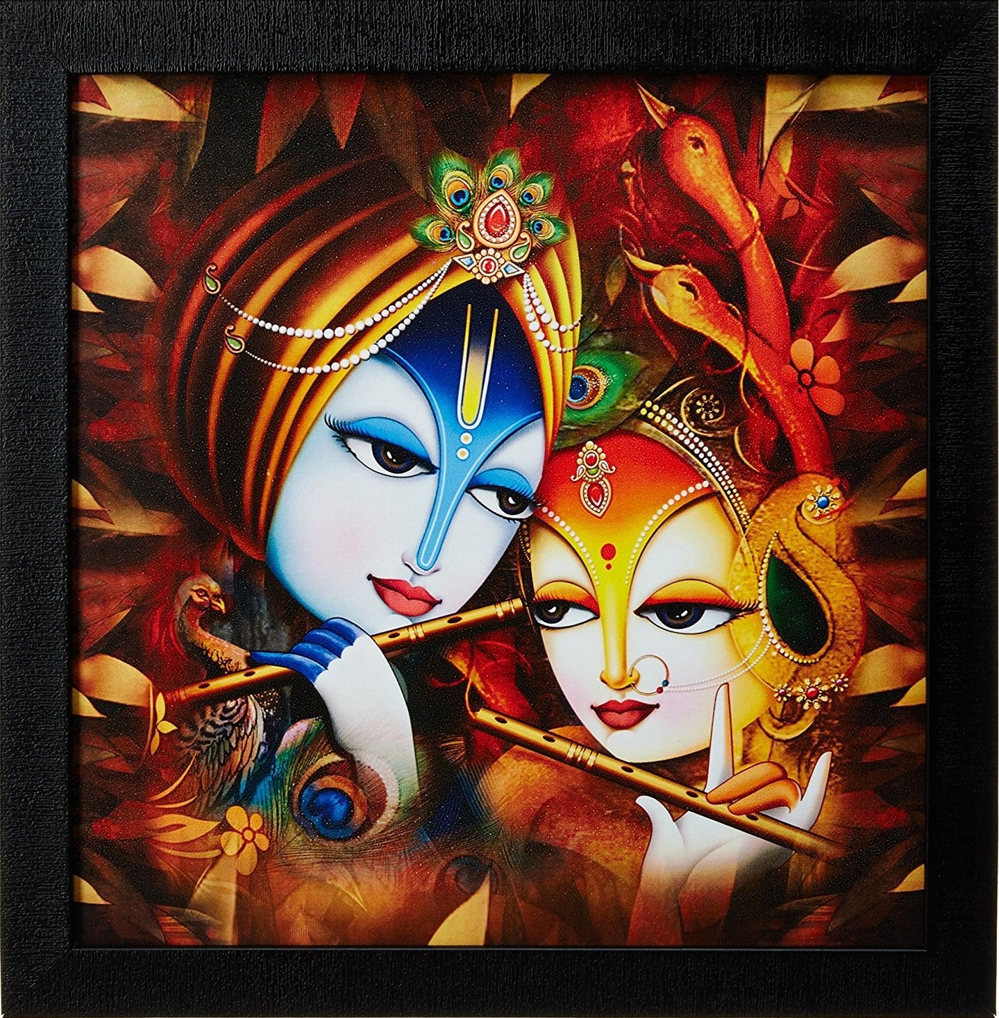 Nobility Radha Krishna Framed Painting UV Textured Design Religious Wall Art Decor Showpiece Figurine Idol Statue
