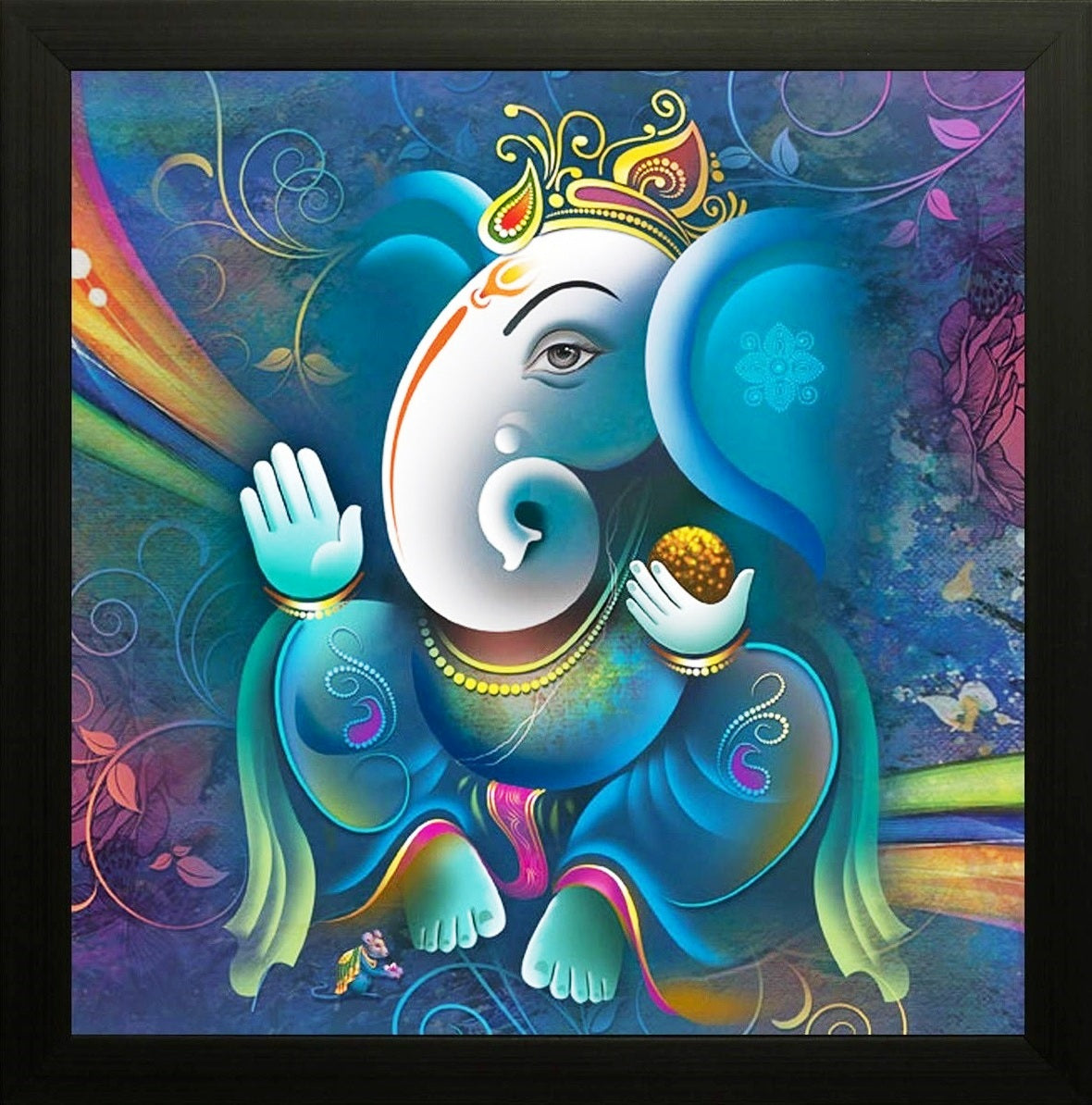 Nobility Ganesha Painting UV textured Design Hindu Religious Framed Wall Art Statue