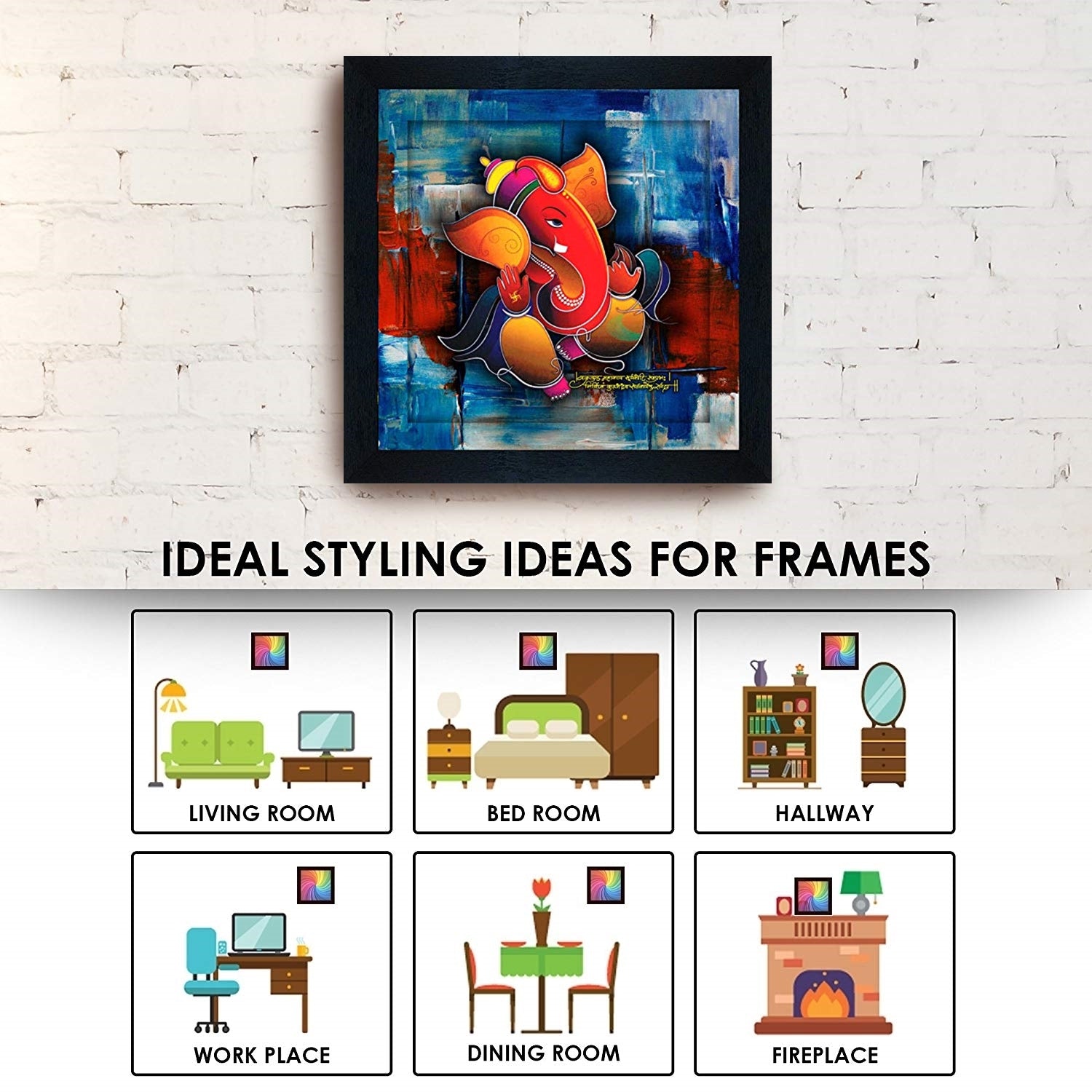 Nobility Ganesha Framed Painting Modern Wall Art Decor Statue