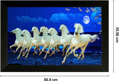 Nobility Vastu Seven Running Horses Ink Painting Synthetic Framed Wall Art