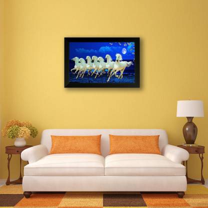 Nobility Vastu Seven Running Horses Ink Painting Synthetic Framed Wall Art
