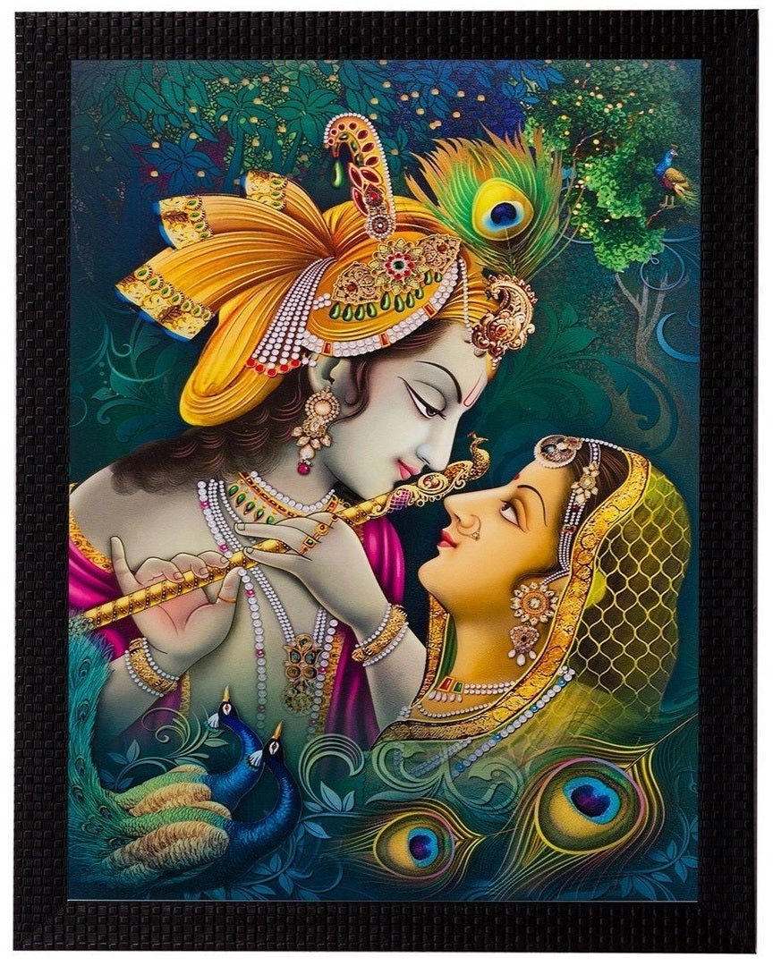 Nobility Radha Krishna Framed Painting UV Textured Design Religious Wall Art Decor Showpiece Figurine Idol Statue