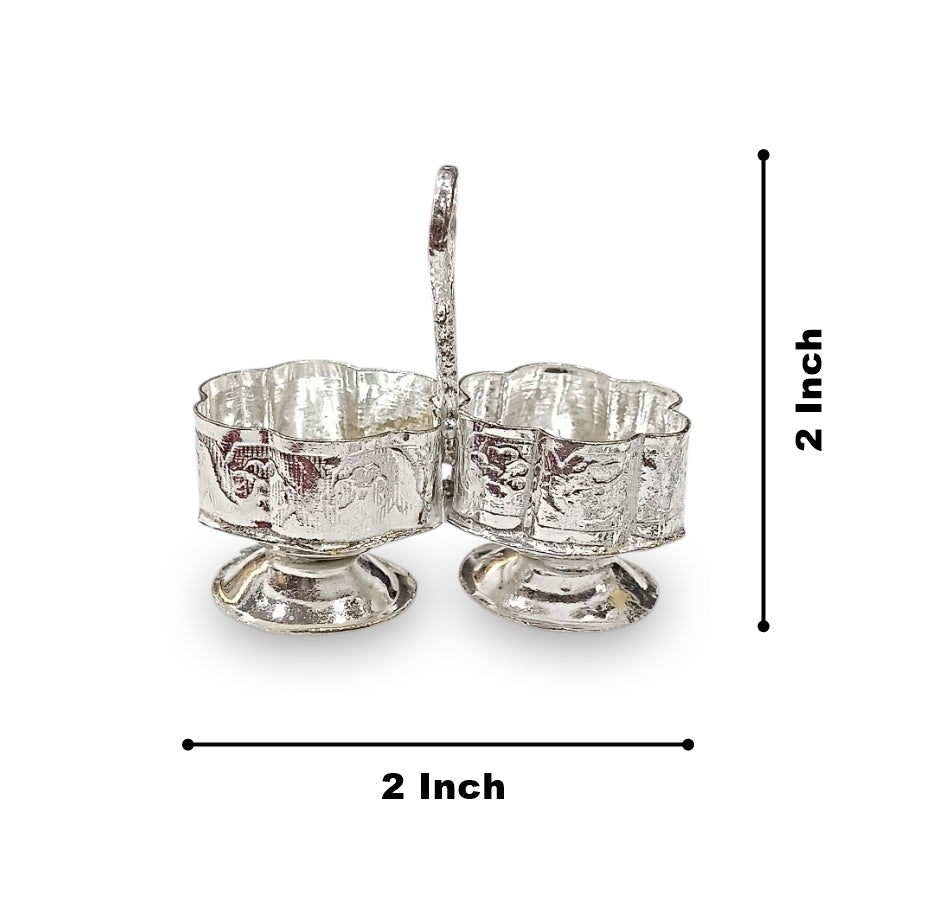 BENGALEN Silver Plated Haldi Kumkum Holder/Stand Set for Puja, Home, Office Decor, Diwali Gift, Rakshabandhan, Festive Gift