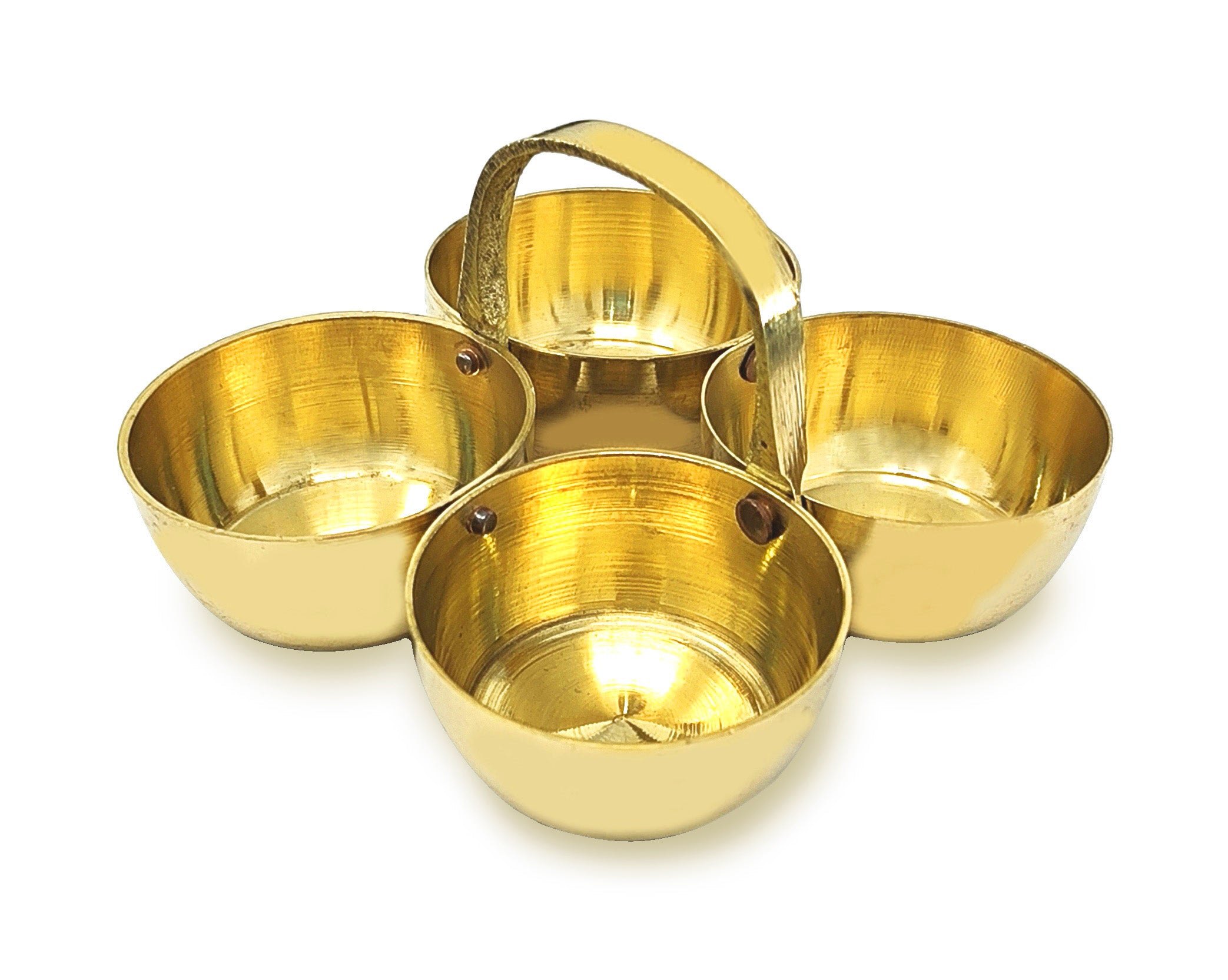 BENGALEN Handmade Brass Puja Chowmukh Chopala Bowl Stand For Haldi, Kumkum, Rice, Elaichi, Mishri, Roli (Gold) (2.5 Inch), 50 Ml