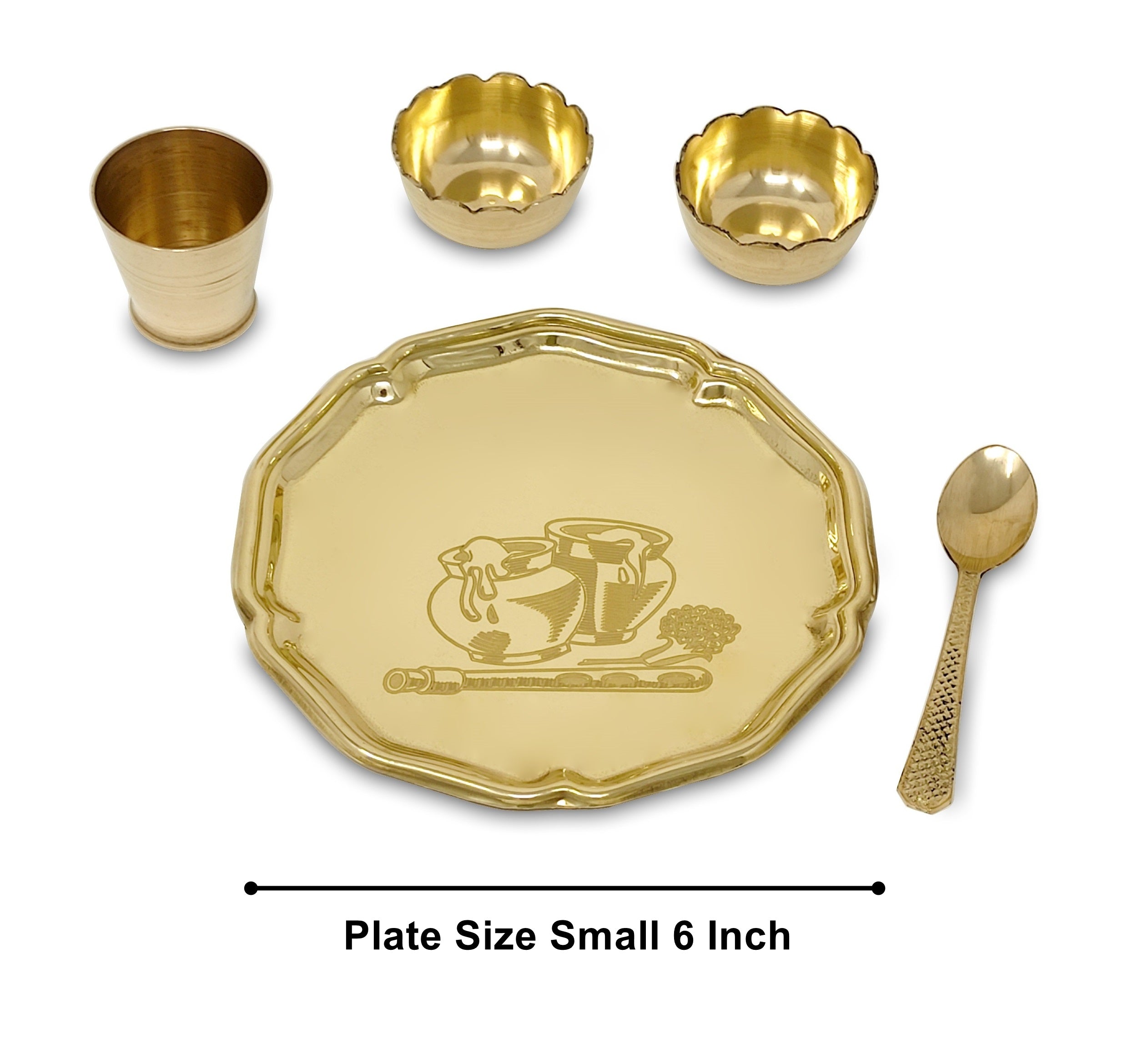 BENGALEN Pooja thali Set Brass Small 6 Inch Laddu Gopal Bhog Thali for Janmashtami Decoration Puja Item Festival Puja Krishna Bhog Thali Set for Home Office Mandir Return Gift Items