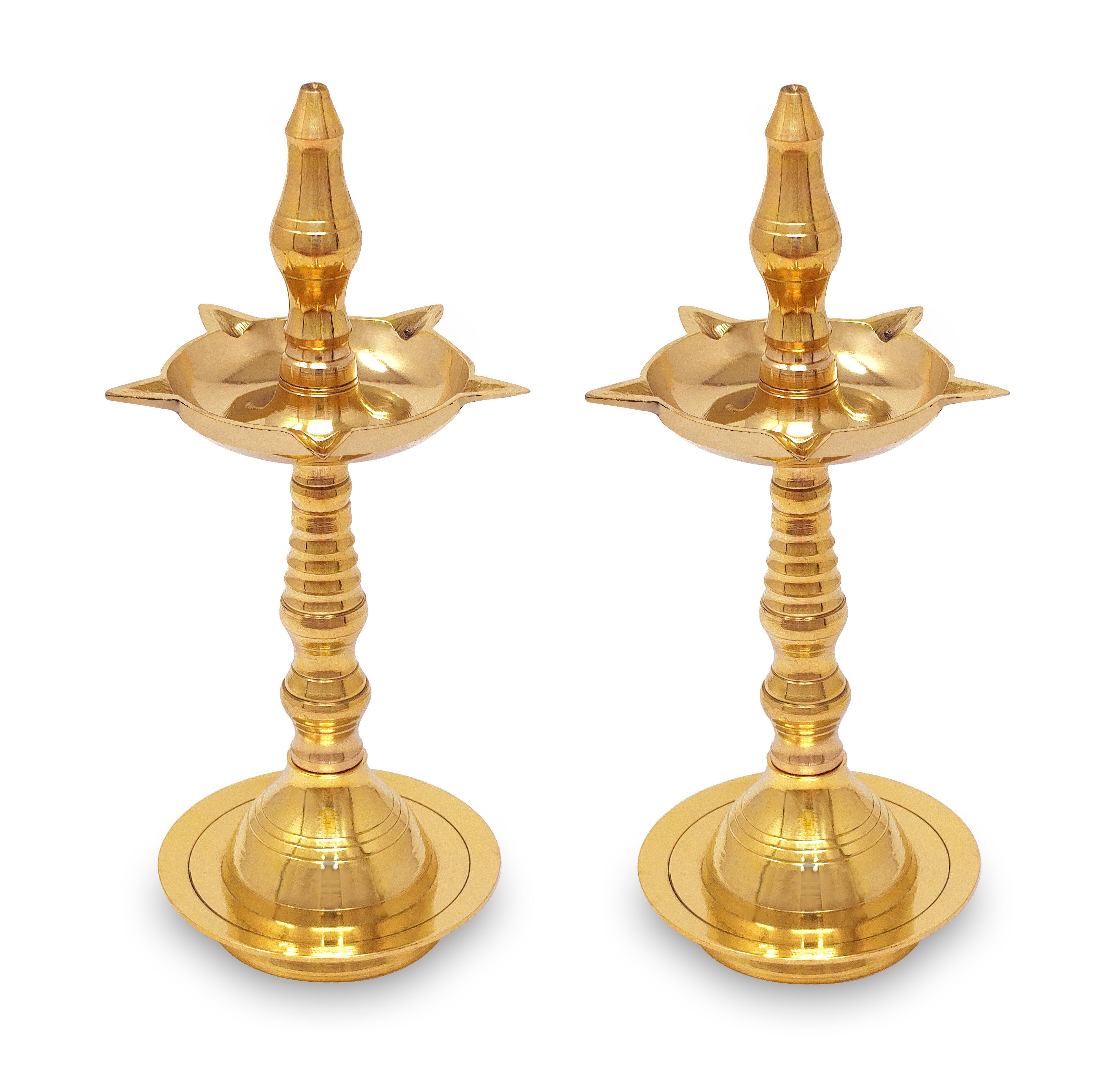 Bengalen Brass Kerala Diya Traditional Oil Lamp Samai Deepak Lamp Kutthu vilakku Panchmahal Deepam for Pooja Mandir Diwali Indian Wedding Return Gift Items Puja Set of 2