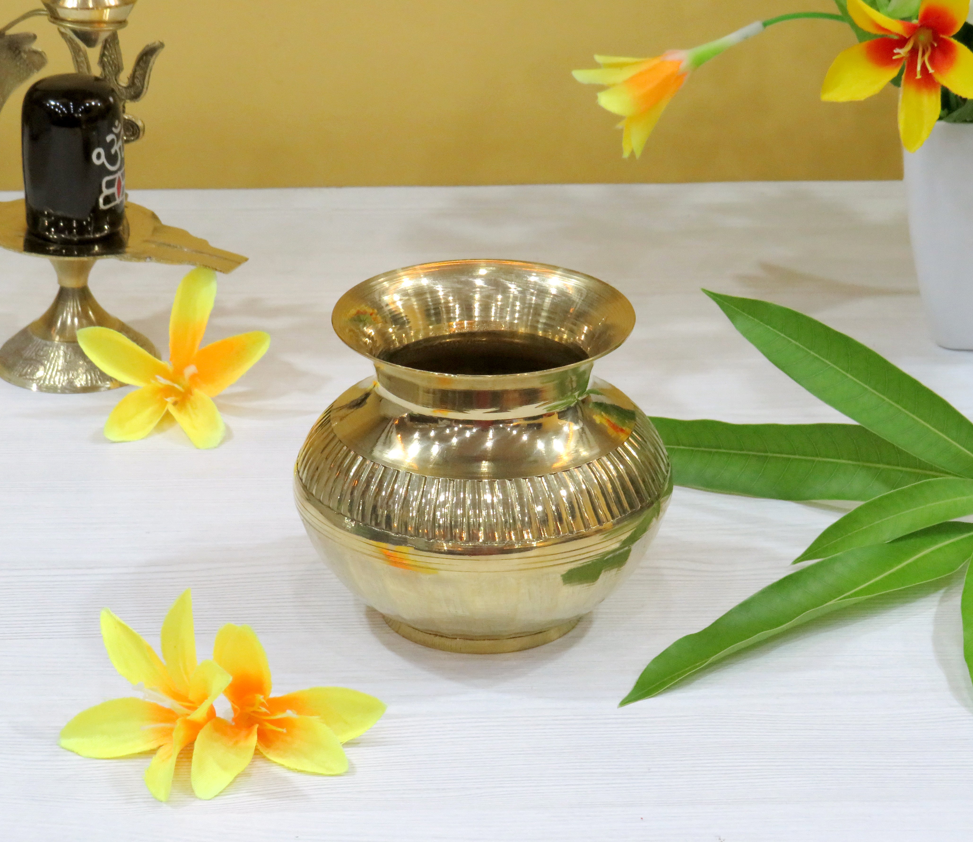 BENGALEN Brass Kalash Lota Gadwa Diamond Design Pooja Articles for Home Temple Decorative Puja Items for Poojan Purpose Return Gift