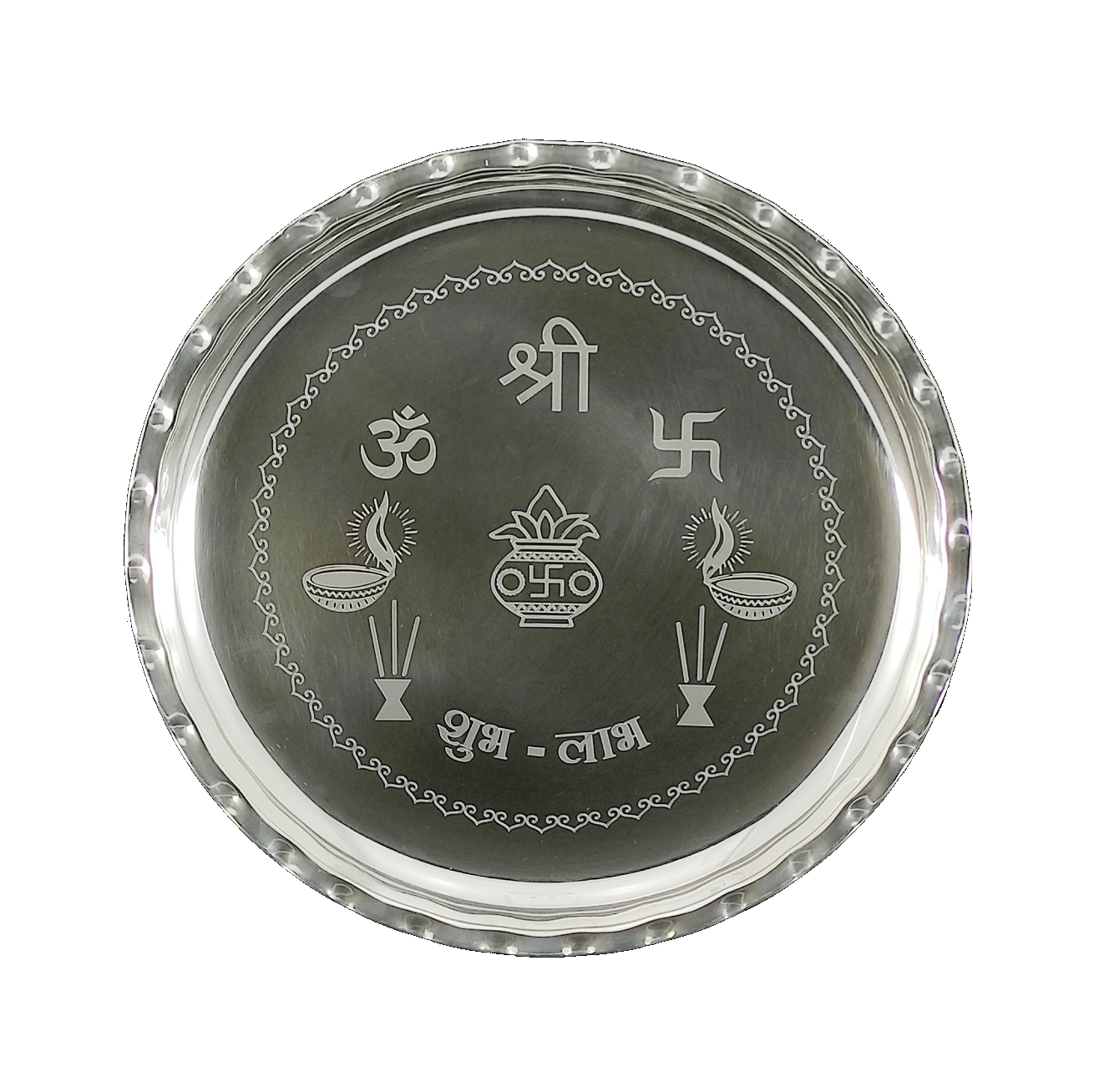 BENGALEN Silver Plated Pooja thali Set 9.5 Inch with Plate Diya Ghanti Kalash Palli Bowl Kumkum Stand Coin Puja Thali for Mandir Office Home Diwali Wedding Return Gift Items