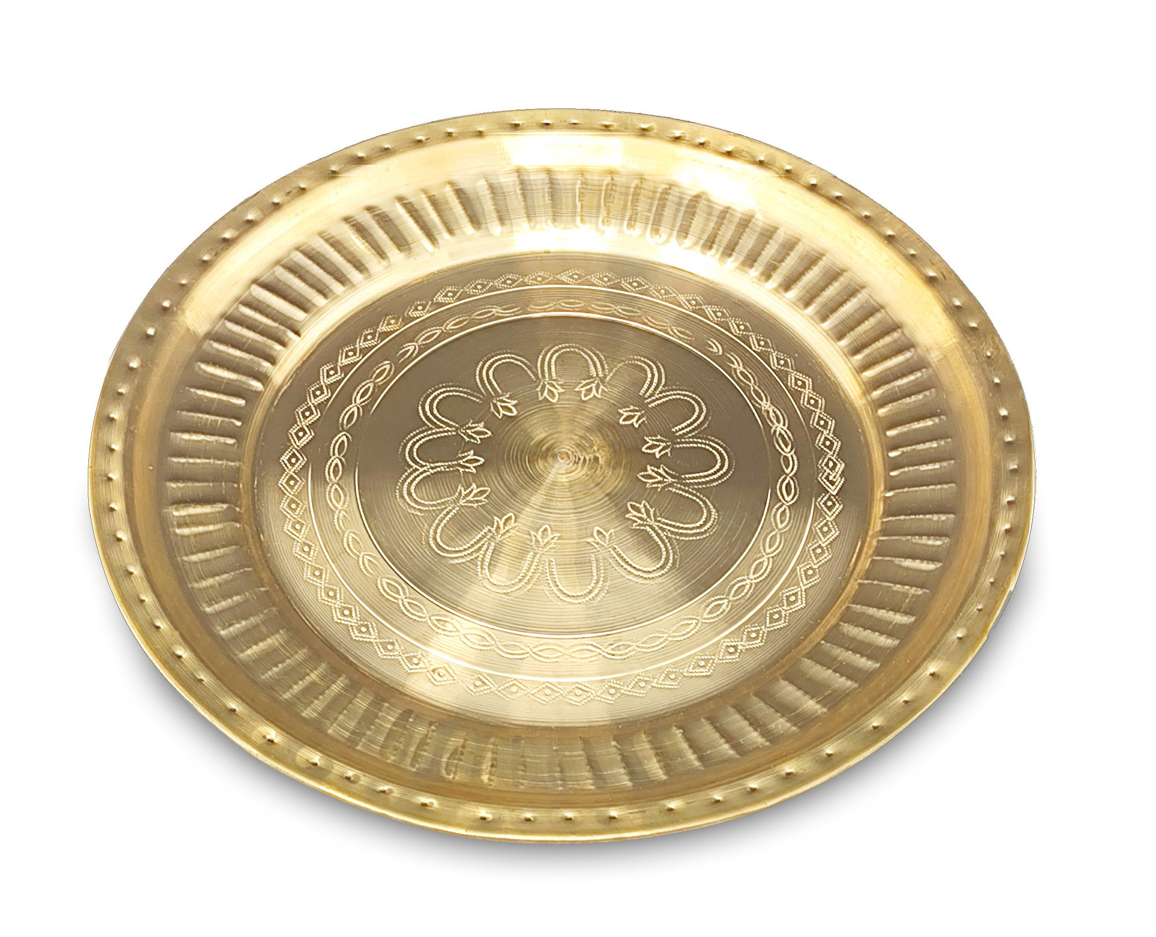 Bengalen Brass Pooja Plate 12 Inch Pure Pital Arti Thali Pooja Thali Set Traditional Handcrafted for Puja Ghar Home Office Mandir Diwali Weeding Return Gift Items