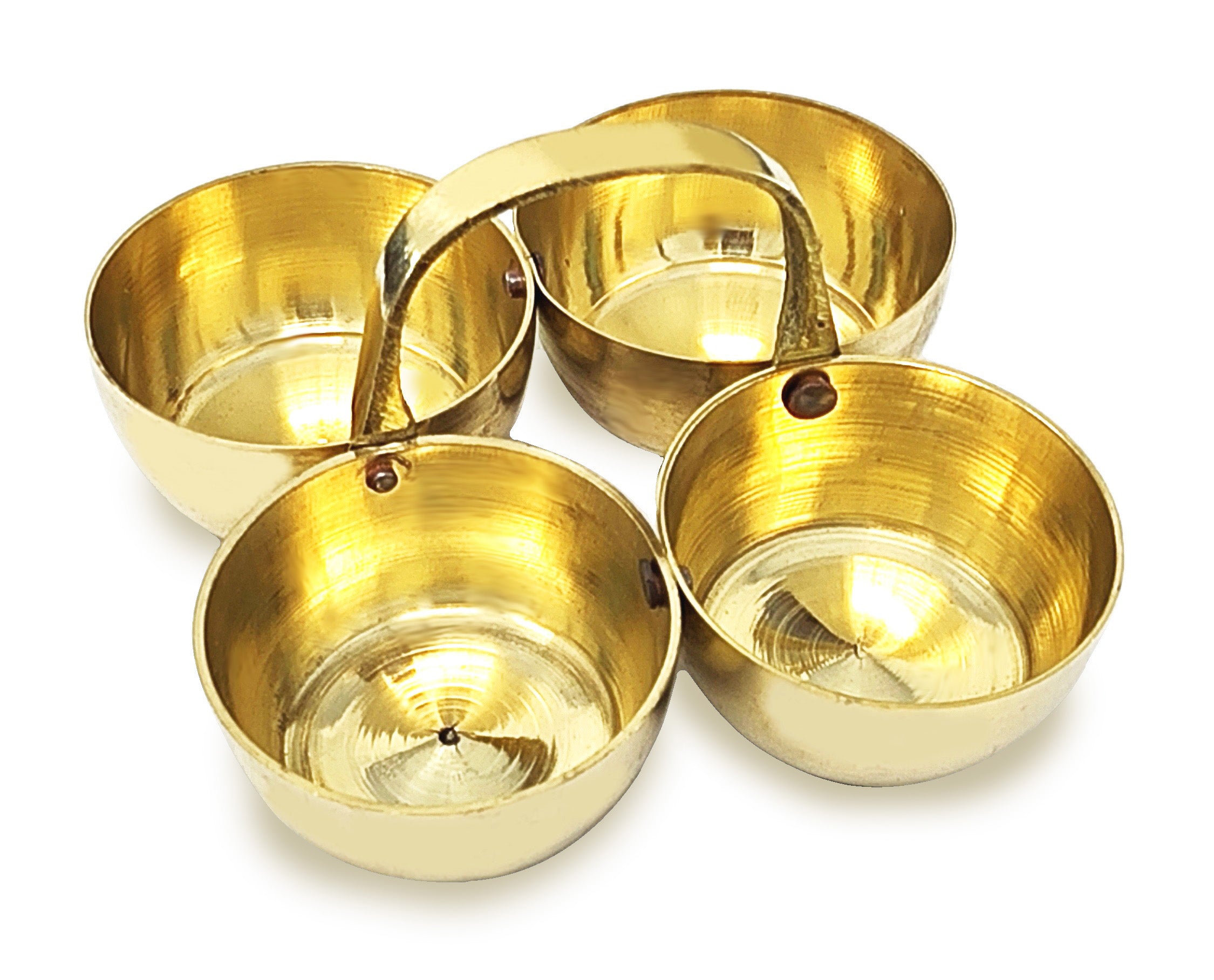 BENGALEN Handmade Brass Puja Chowmukh Chopala Bowl Stand For Haldi, Kumkum, Rice, Elaichi, Mishri, Roli (Gold) (2.5 Inch), 50 Ml