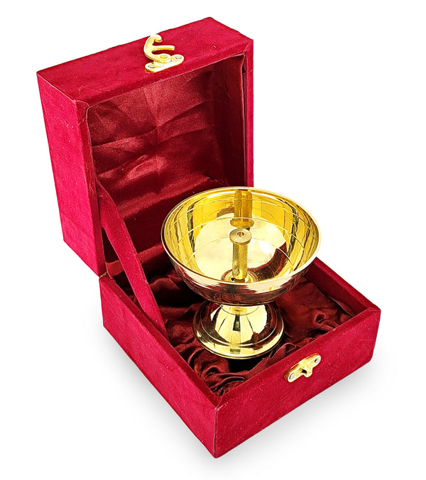BENGALEN Brass Piyali Diya with Velvet Gift Box Traditional Oil Lamp Deepak Lamp Panchmahal Deepam for Pooja Mandir Diwali Indian Puja Items Wedding Return Gifts