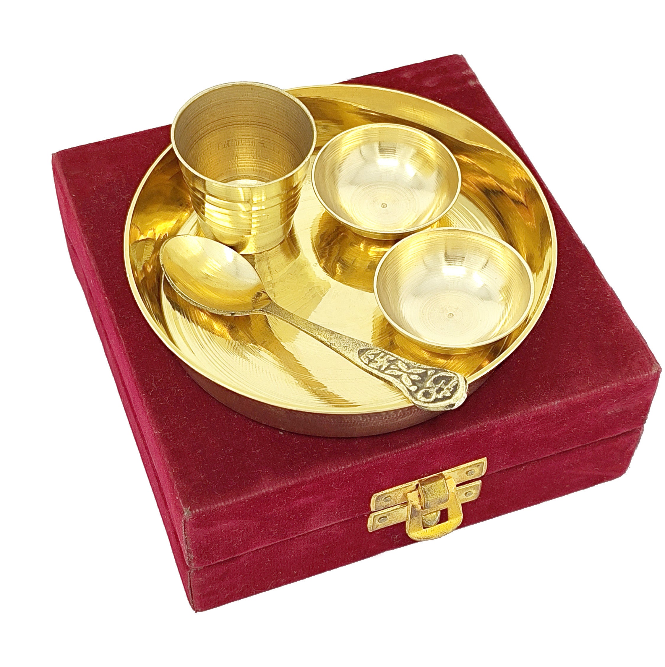 BENGALEN Laddu Gopal Bhog Thali Set Brass Small 5 Inch Pooja Set for Krishna Janmashtami Decoration Iskcon Gift Festival Krishna Puja Set for Home Office Mandir Items