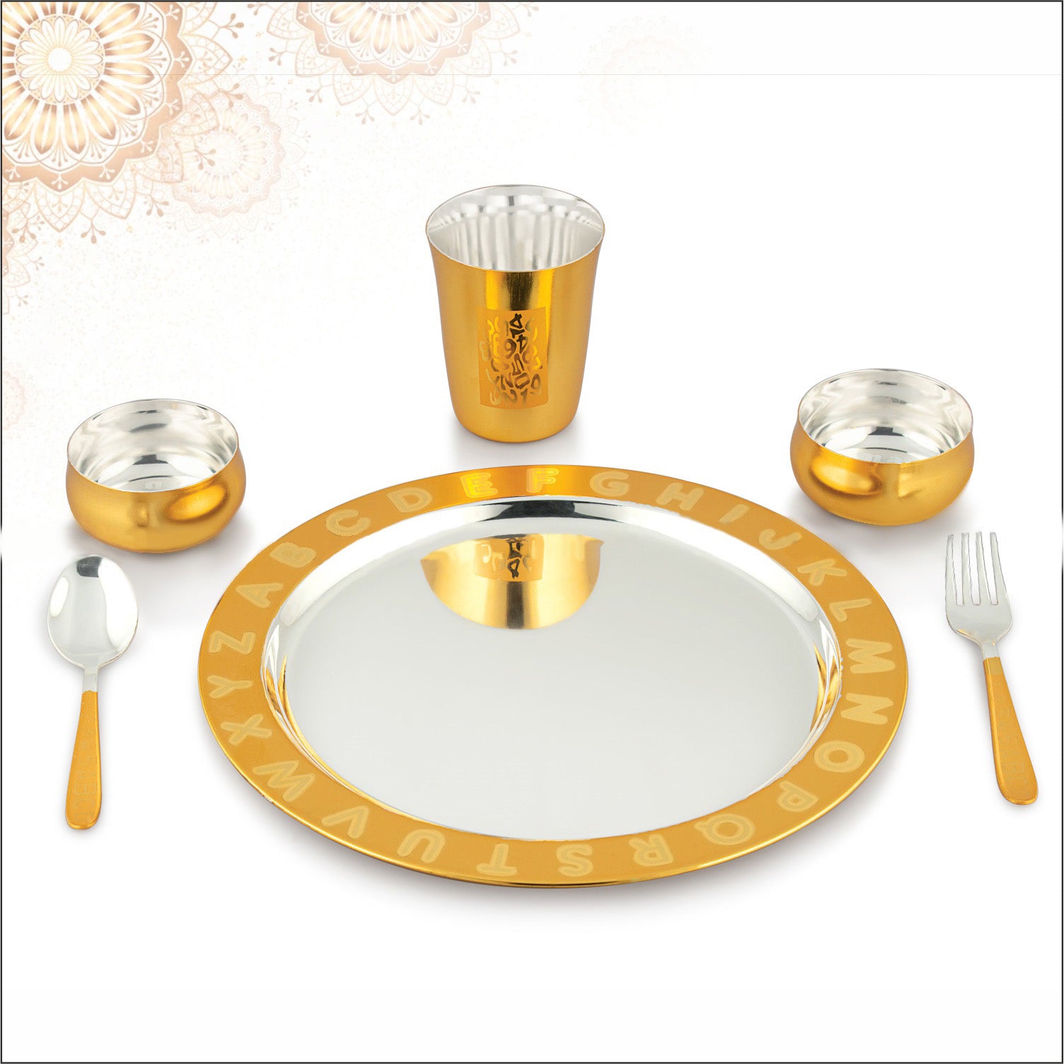 Bengalen Gold & Silver Premium Plated Baby Dinner Set for Gift Rice Ceremony Annaprashan Sanskar for Boys Girls Kids Birthday Return Festive Gift Items