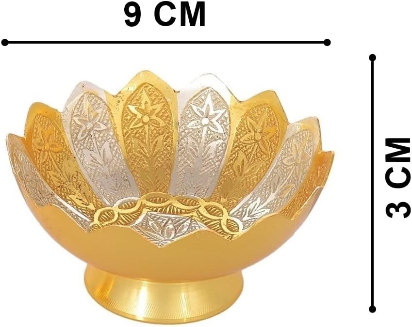 Bengalen Silver and Gold Plated Floral Bowl, Spoon with Tray for Home Decorative Gift Items