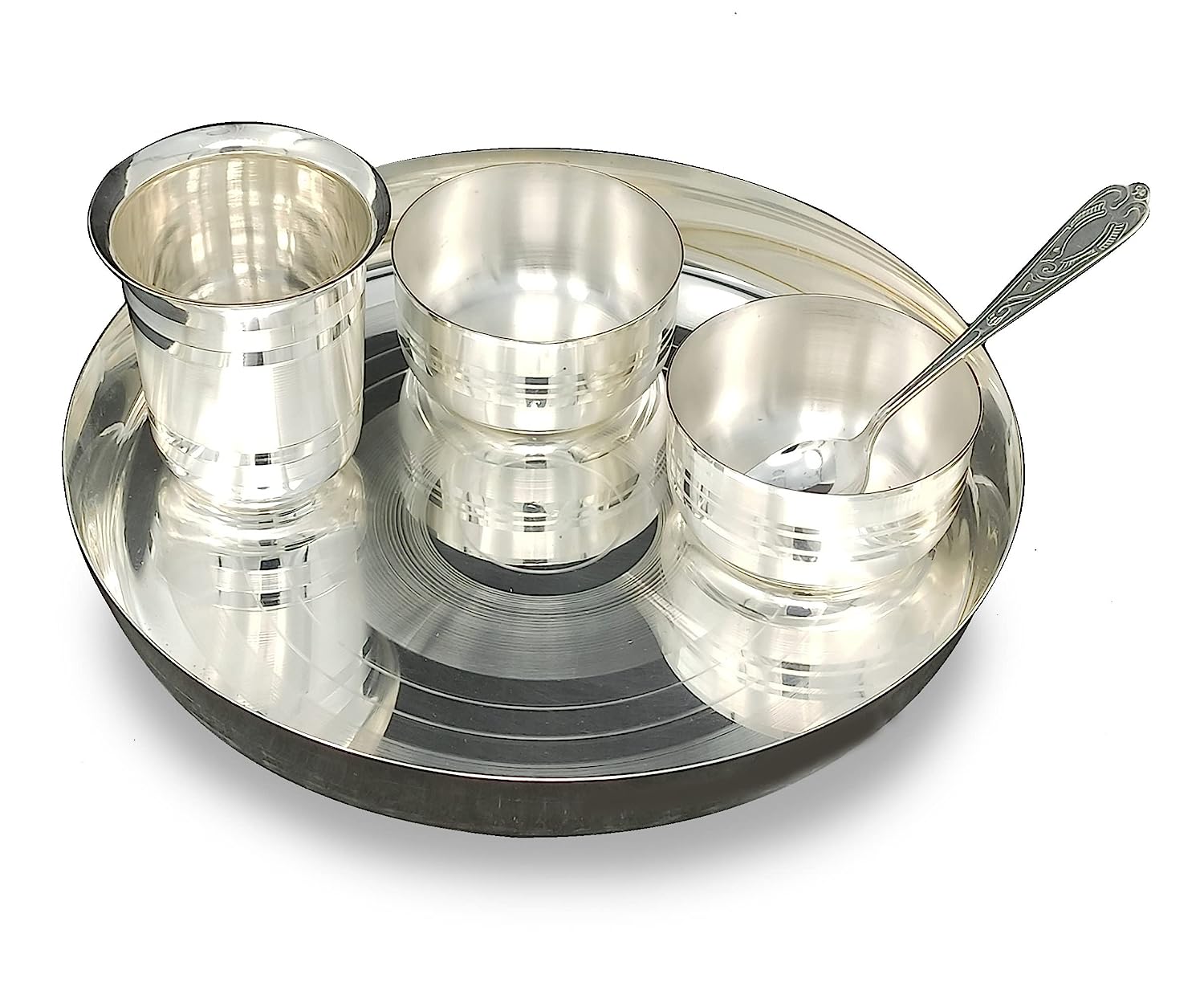 BENGALEN Baby Dinner Set 9 Inch Silver Plated for Rice Ceremony Annaprashana Sanskar Gift for Kids Boys Girls Birthday Festive Home Decorative Return Gift Items