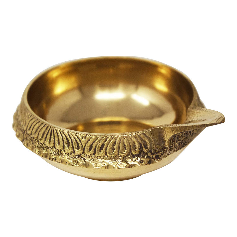 BENGALEN Kuber Diya Small Brass Handmade Oil Lamp with Golden Engraved Made of Virgin Brass Metal Diwali Diya Vilakku for Diwali Decoration Puja Traditional Indian Deepawali Pooja Gift Items