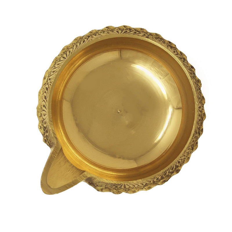 BENGALEN Kuber Diya Medium Brass Handmade Oil Lamp with Golden Engraved Made of Virgin Brass Metal Diwali Diya Vilakku for Diwali Decoration Puja Traditional Indian Deepawali Pooja Gift Items