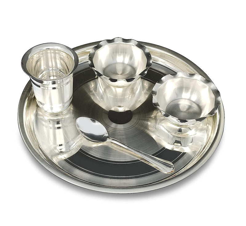 BENGALEN Silver Plated Baby Dinner Set 12 Inch for Annaprashan Sanskar Rice Ceremony Gift for Kids Boys Girls Birthday Return Home Decorative Festive Gifts Items