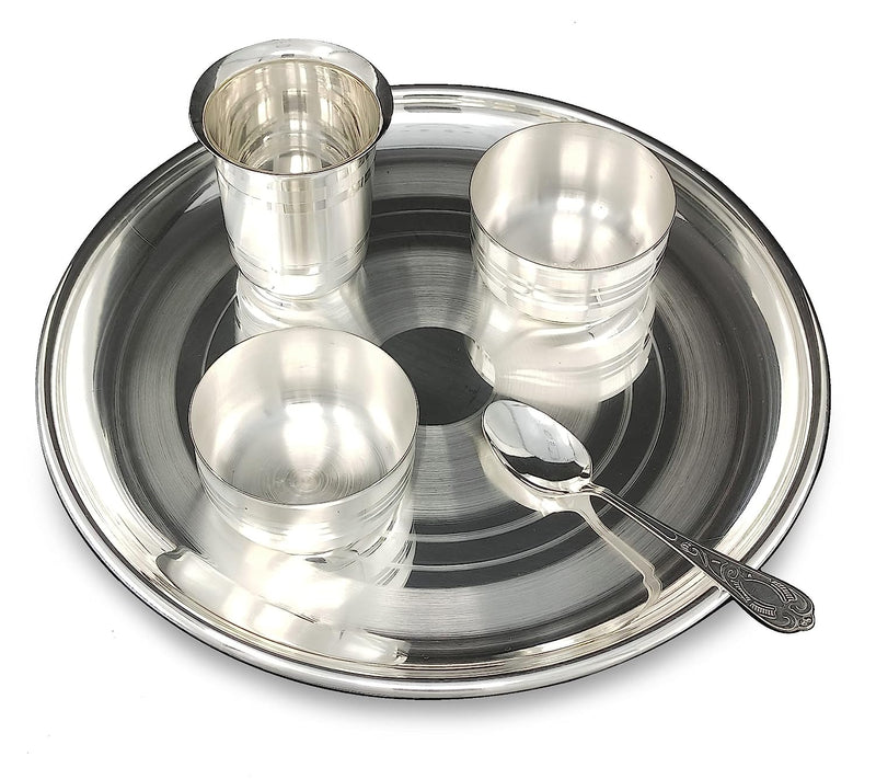 BENGALEN Baby Dinner Set 12 Inch Silver Plated for Rice Ceremony Annaprashana Sanskar Gift for Kids Boys Girls Birthday Festive Home