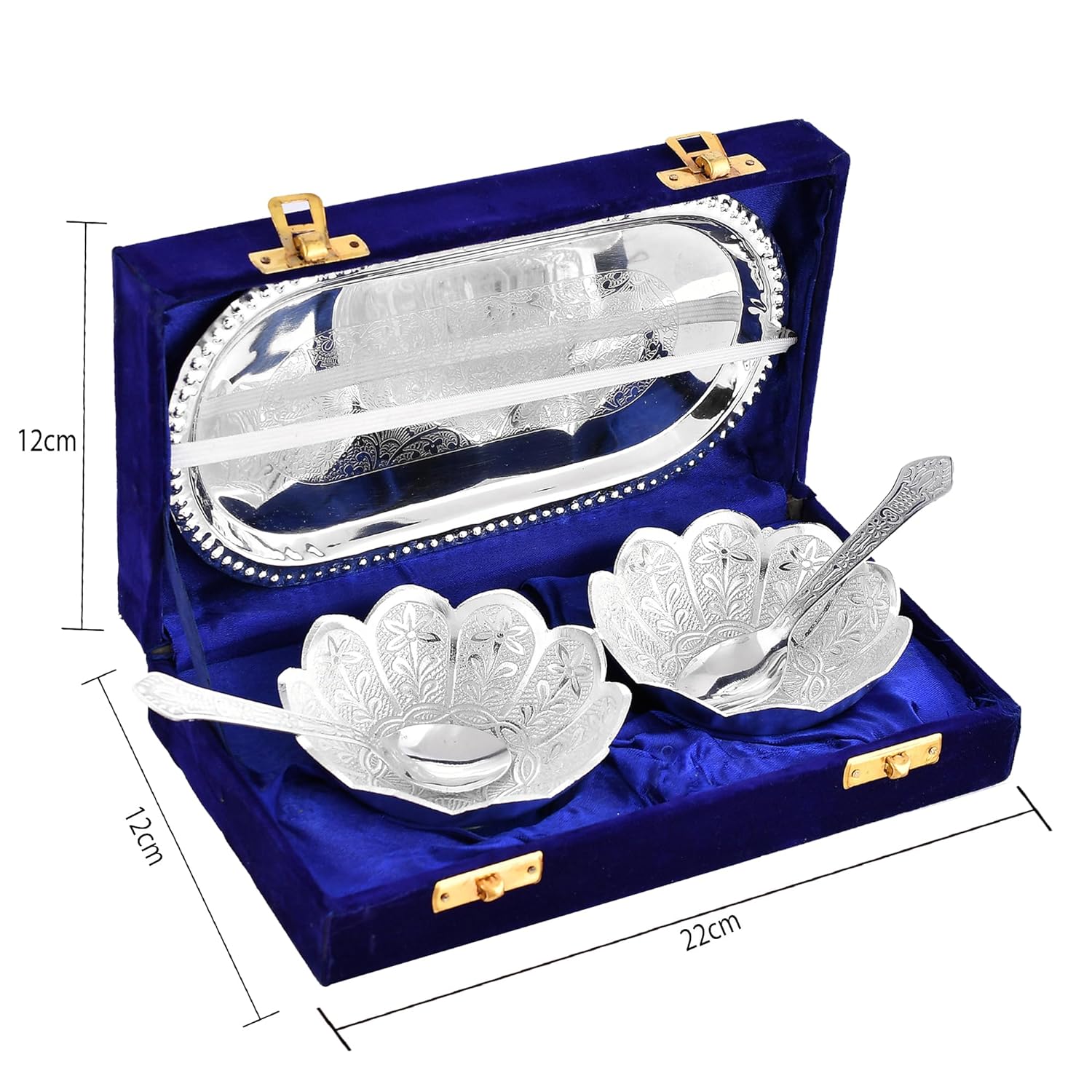 BENGALEN Silver Plated Bowl Spoon Tray Set Dessert Dry Fruits Serving Diwali Christmas Eid Wedding Return Gifts Friends Family Home Decoration Housewarming Corporate Gift Items