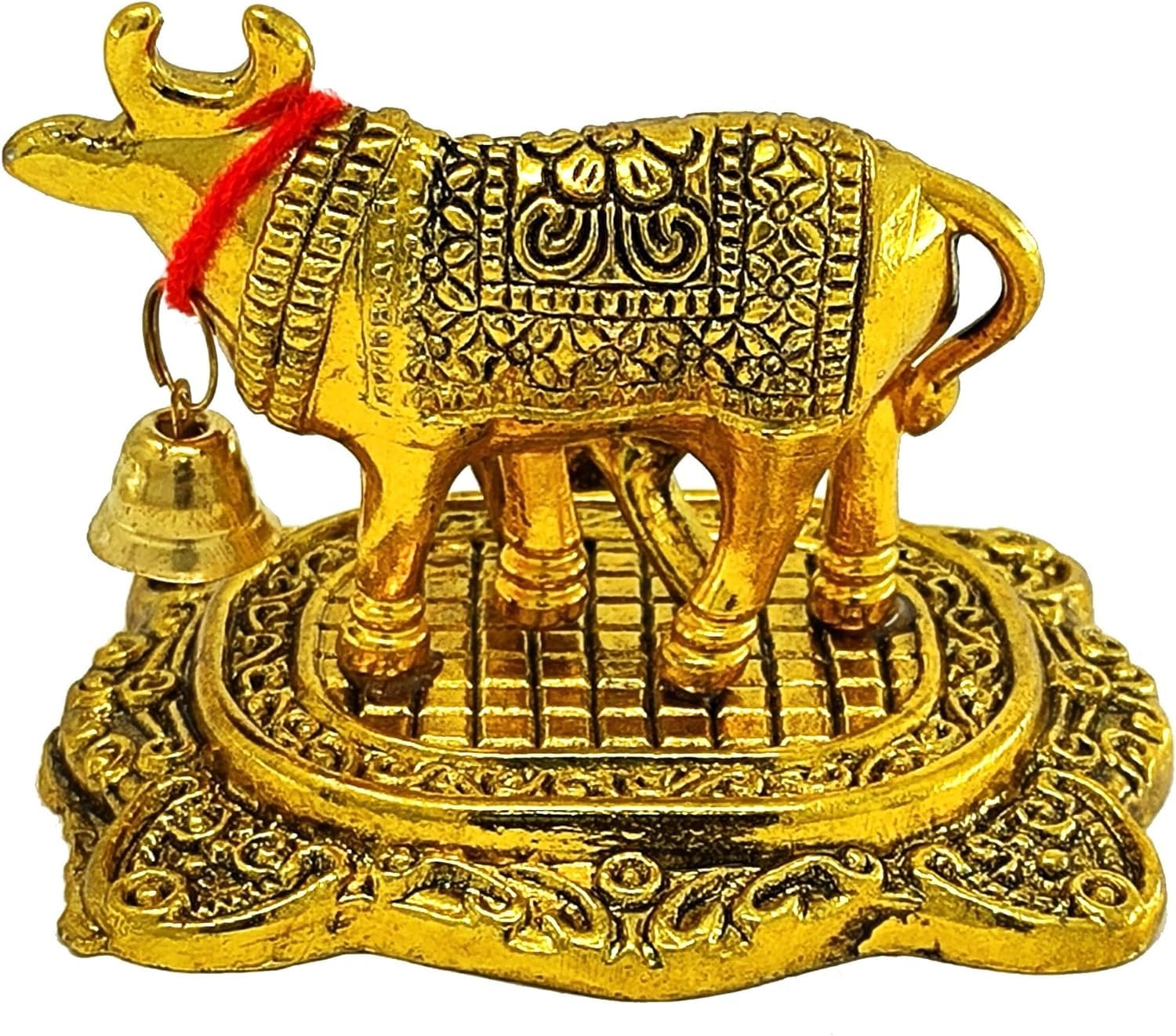 BENGALEN Small Kamdhenu Cow with Calf Gold Plated Statue Decorative Diwali Gift Items Showpiece for Home Office Decoration Item Family Friends Relative Return Gifts