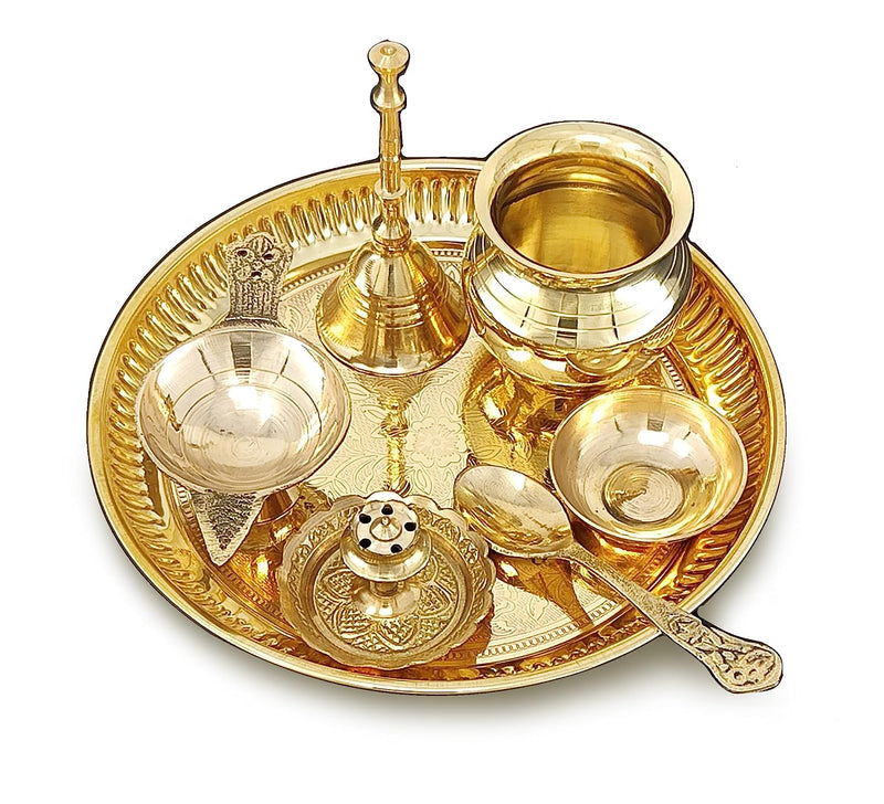 BENGALEN Brass Pooja Thali Set 6 Inch Puja Thali with Pital Plate Kala
