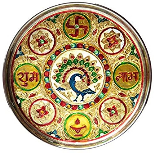 Bengalen Meenakari pooja Thali Set Stainless Steel Etching Puja Thali 11 Inch for Diwali, Home, Temple, Office, Wedding Gift Items