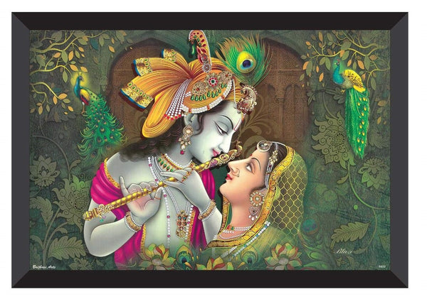 Nobility Radha Krishna Painting UV Textured Design Religious Framed Wall Art Decor Showpiece Figurine Idol Statue