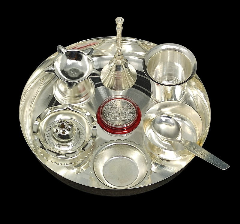 Amazon.com: GoldGiftIdeas 8 Inch and 6 Inch Silver Plated Pooja Thali Set  Combo, Wedding Gift, Pooja Thali Decorative, Indian Pooja Items for Home :  Home & Kitchen