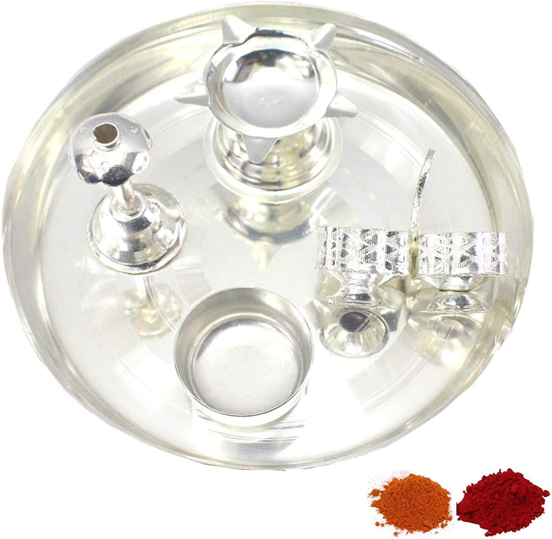 Bengalen Silver Plated Puja Thali Set 6 Inch, Classic Occasional Gift, Pooja Thali Decorative, Wedding Return Gift