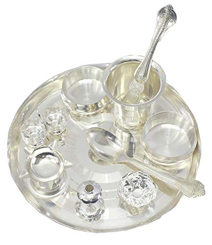 Bengalen Silver Plated Pooja thali Set 07 Inch for Festival Ethnic Puja Thali Gift for Diwali, Home, Temple, Office, Wedding Gift