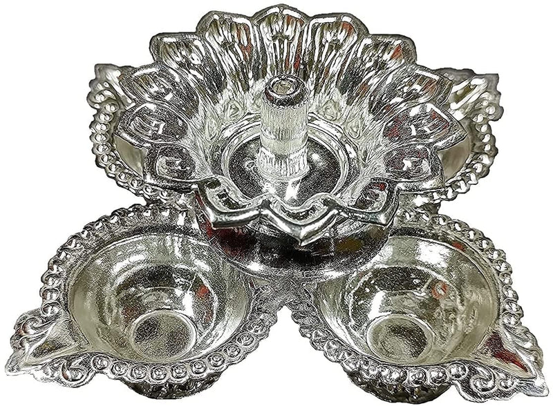 Bengalen Silver Plated Panchmukhi Diya Pooja Thali Set, Puja Items for Poojan Purpose, Wedding Return Gift Articles for Home Decor