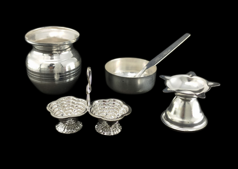 BENGALEN Silver Plated Pooja Thali Set 6 Inch Regular Puja Decorative for Home Mandir Office Wedding Return Gift Items