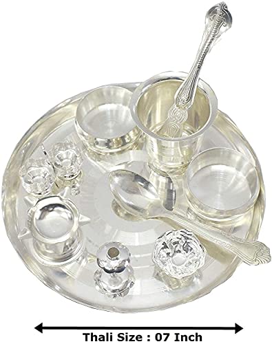 Bengalen Silver Plated Pooja thali Set 07 Inch for Festival Ethnic Puja Thali Gift for Diwali, Home, Temple, Office, Wedding Gift