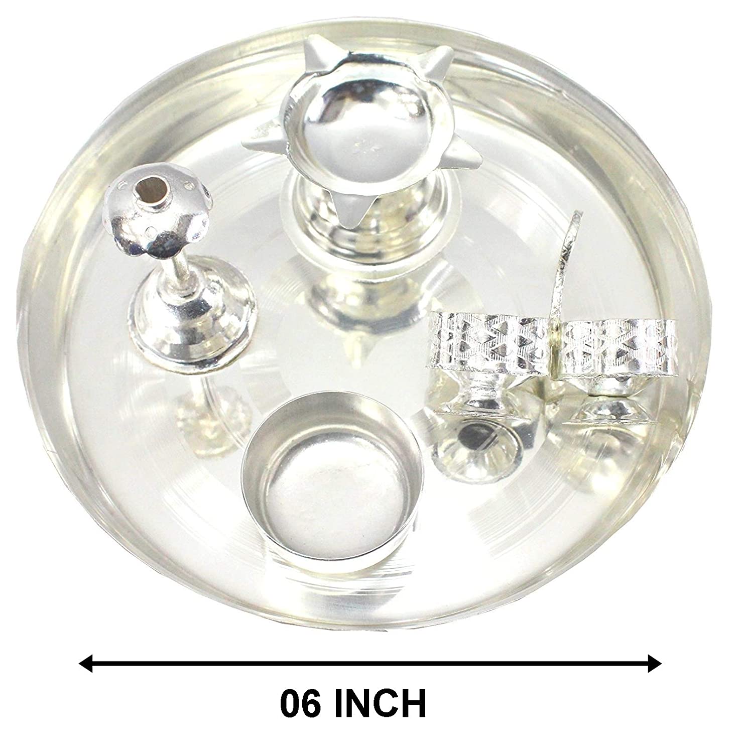 বেঙ্গলেন সিলভার প্লেটেড পূজা থালি সেট 6 ইঞ্চি, ক্লাসিক অক্যাশনাল উপহার, পূজার থালি ডেকোরেটিভ, বিয়ের রিটার্ন গিফট